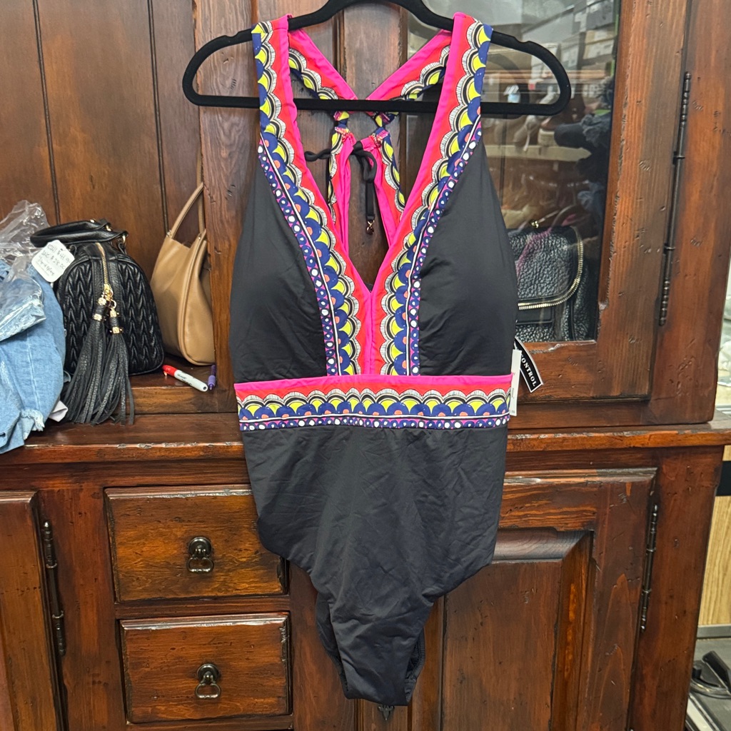 Trina Turk Black One-Piece Swimsuit With Pink, Yellow & Blue Trim